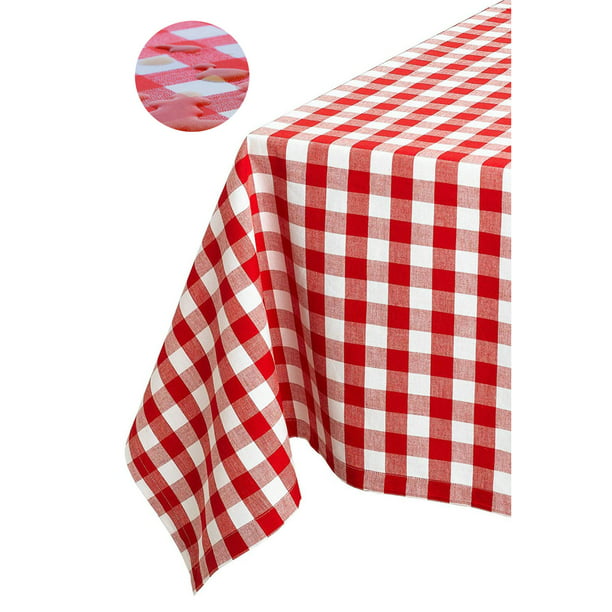 Tektrum 70"X120" Rectangle Tablecloth-Waterproof/Spill Proof Red/White Checker 
